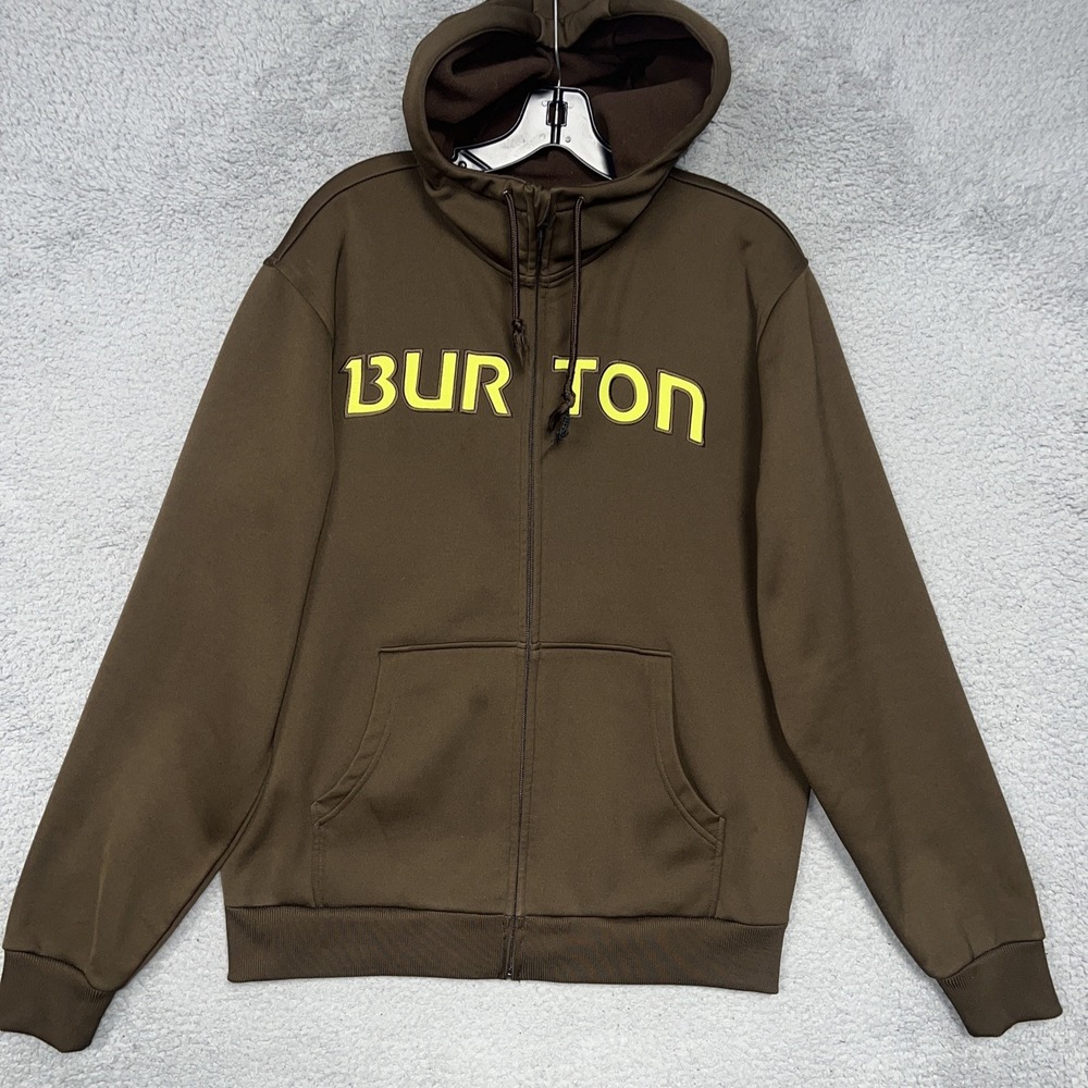 VTG Burton Snowboard Hoodie Men Sz S Brown Full Zip Spell Out Embroider Logo Y2k